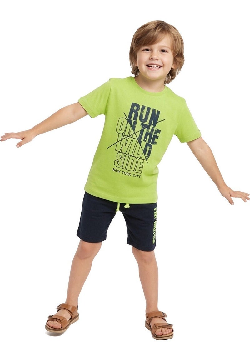 WiNi BEE Boys Shorts for Toddlers 2-6 Years - Black Knee-Length Shorts with Neon Green Drawstring | Graphic Print Casual Sportswear Pants for Active Play, Outdoor & Summer - Image 3